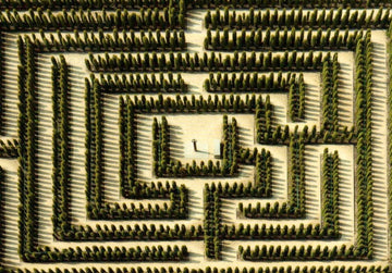 Natur Rätsel - Postkarte: Luftaufnahme Labyrinth, Grüne Hecken, Suchspiel Puzzle