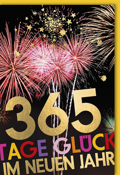 Neujahrskarte Feuerwerk – Goldene Zahlen mit buntem Feuerwerk und Glückswünschen