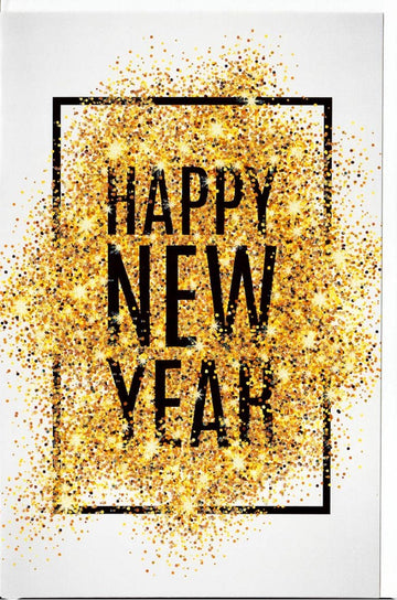 Neujahrskarte Gold & Schwarz Glitzer – Elegante Grüße für Weihnachten und Silvester