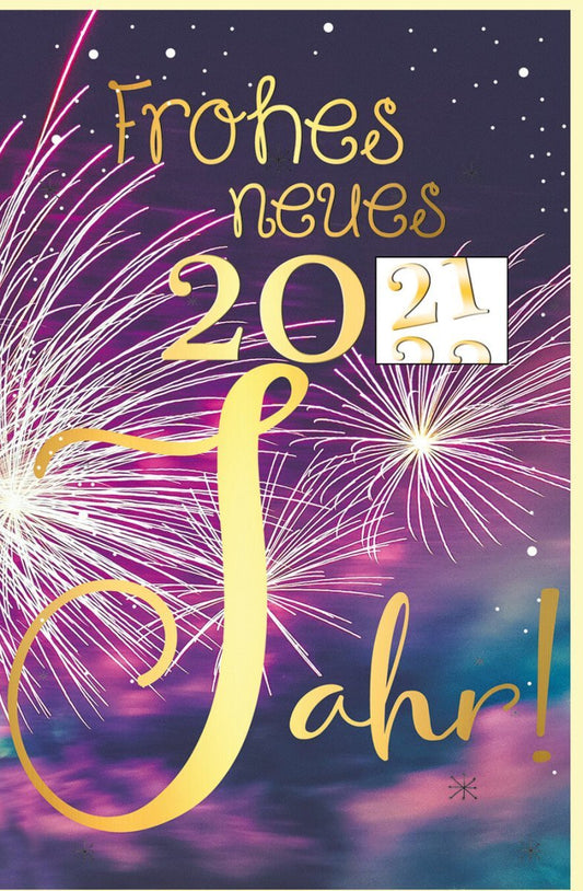 Neujahrskarte "Sparkling Celebration" 2022: Festliche Grüße mit Feuerwerk & Goldfolie, Drehscheibe für den Jahreswechsel