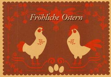 Ostergrußkarte mit Hühnern und Eiern: Frohe Ostergrüße für Ihre Liebsten