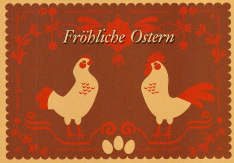 Ostergrußkarte mit Hühnern und Eiern: Frohe Ostergrüße für Ihre Liebsten