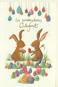 Osterkarte - Fröhliche Grüße mit bunten Ostereiern & Hasen für Familie und Freunde zum Osterfest