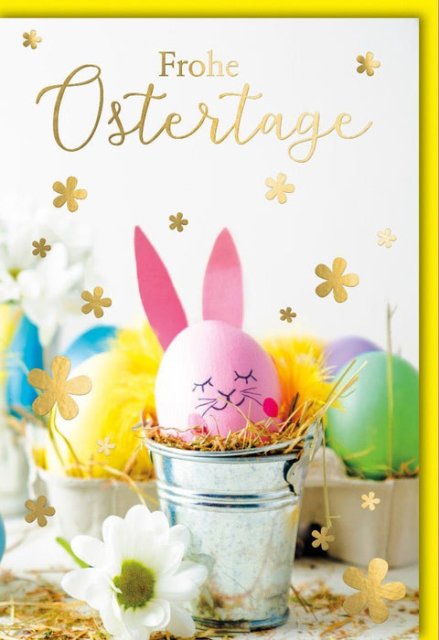Osterkarte: Frühlingsgruß mit Eiern, Hasen & Blumen – Ideal für Familie und Freunde zu den Feiertagen