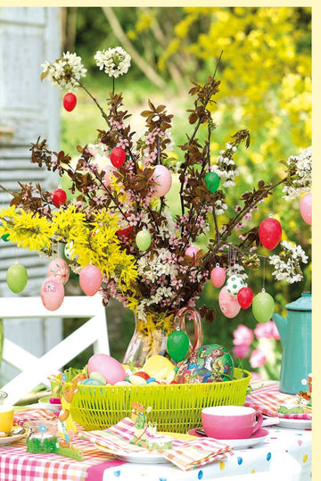 Osterkarte für Frühlingsdeko - Blanko Grußkarte mit Osterstrauß & Blumen in Pastellfarben - Perfekt für Familie & Freunde