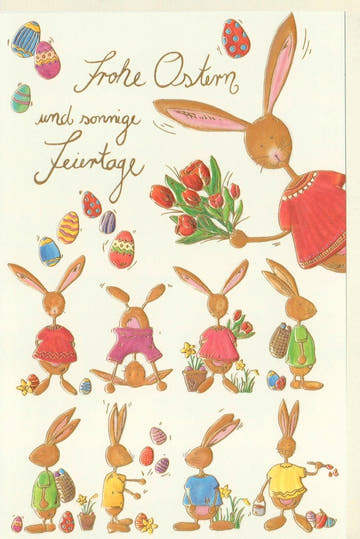 Osterkarte - Hase & Eier Motiv, Frühlingsblumen Design, Festliche Grüße für Familie und Freunde