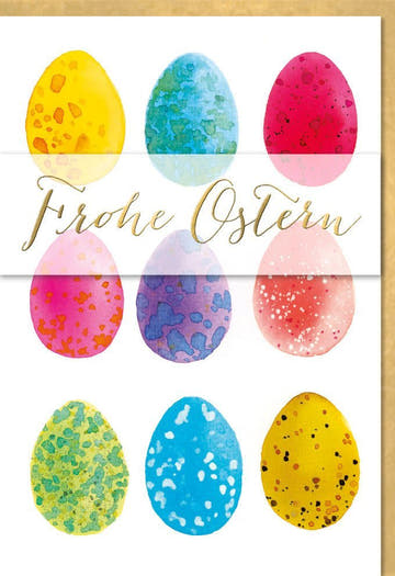 Osterkarte mit Aquarell - Eiern – Frühlingshafte Grüße für ein Frohes Osterfest