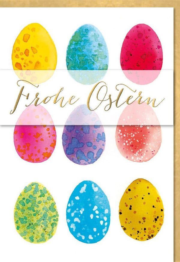 Osterkarte mit Aquarell-Eiern – Frühlingshafte Grüße für ein Frohes Osterfest