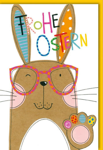 Osterkarte mit Hasenmotiv, Brille & bunten Eiern – Frühlingsgruß im Osternest - Design für den Feiertag