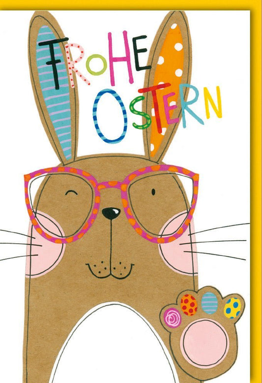 Osterkarte mit Hasenmotiv, Brille & bunten Eiern – Frühlingsgruß im Osternest - Design für den Feiertag