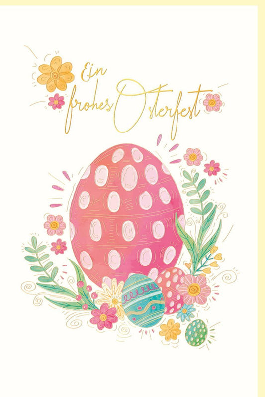 Osterkarte mit Osterei - Design - Frühlingshafte Grüße auf Naturkarton, Blumenmuster für das Osterfest, Perfekt für Familie und Senioren, Inklusive Umschlag