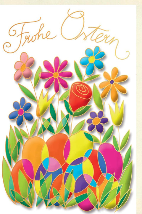 Osterkarte Papercut - Design – Frühlingsblumen & Ostereier, Traditionelle Grüße für Familie und Freunde, Festliche Karte mit Blumendekor