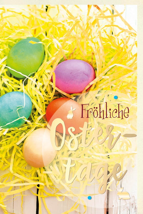 Osterkarte Premium - Bunte Ostereier und Frühlingsdesign für Ihre Osterdekoration und das perfekte Osternest