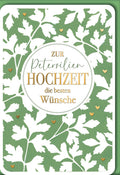 Petersilienhochzeitskarte Elegant – Goldene Schrift auf grünem Blattmuster mit Herzdetails