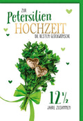 Petersilienhochzeitskarte – Petersilienstrauß mit goldenen Herzen und grünem Band