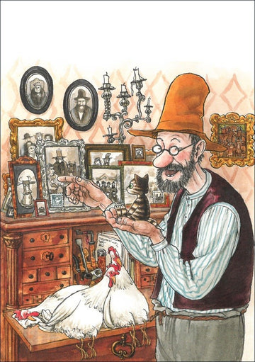 Pettersson und Findus Postkarte Hühner auf Schrank