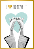 Postkarte Freundschaft mit Rollschuhen und Herzmotiv I Love to Move It lustige Grußkarte für beste Freunde retro Design