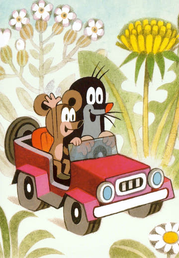 Postkarte für Kinder Der kleine Maulwurf im Auto