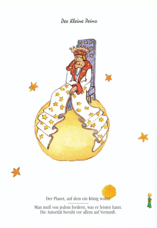 Postkarte Geburtstag Der kleine Prinz für Kinder mit König auf Sternenplanet liebevoll illustriert Postkarte Kinder Geburtstag