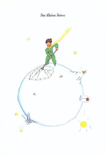 Postkarte Geburtstag Der kleine Prinz für Kinder mit liebevollem Motiv Sternen Planet und gelbem Schal perfekte Postkarte zum Geburtstag