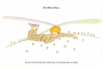 Postkarte Geburtstag Der Kleine Prinz für Kinder mit liebevollem Zitat und Blumenwiese hochwertige Postkarte zum Geburtstag