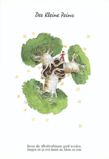 Postkarte Geburtstag Der kleine Prinz für Kinder mit liebevoller Illustration Baobab - Baum Zitat Sterne besondere Postkarte