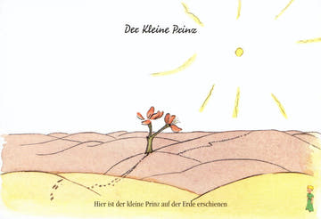 Postkarte Geburtstag Der kleine Prinz für Kinder mit Sonnenlandschaft und Blume liebevoll illustriert besondere Postkarte Kinder
