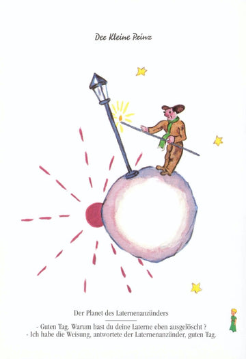 Postkarte Geburtstag Der kleine Prinz mit Laternenanzünder liebevoll illustriert für Kinder Postkarte zum Geburtstag Kinderbuch Motiv