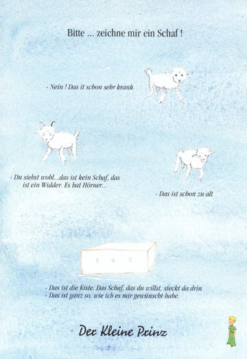 Postkarte Geburtstag Der Kleine Prinz Postkarte für Kinder mit Schaf Zeichnung und Zitat liebevoll illustriert zum Geburtstag