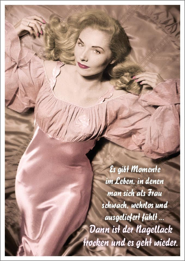 Postkarte Geburtstag lustig Vintage Frau Spruch Nagellack witzige Postkarte Retro Design Humor Grußkarte für Frauen Freundinnen