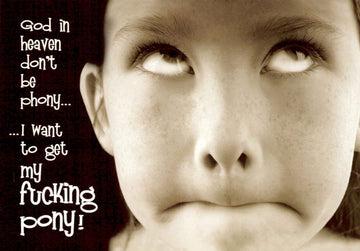 Postkarte - Humorvolle Pony - Grußkarte mit Englisch Spruch, Schwarzweiß Foto und Sepia - Himmel für Kinder und Erwachsene