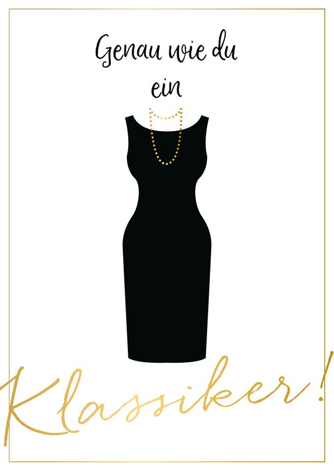 Postkarte Klassiker mit elegantem schwarzem Kleid und Perlenkette stilvolle Postkarte mit Spruch für besondere Anlässe