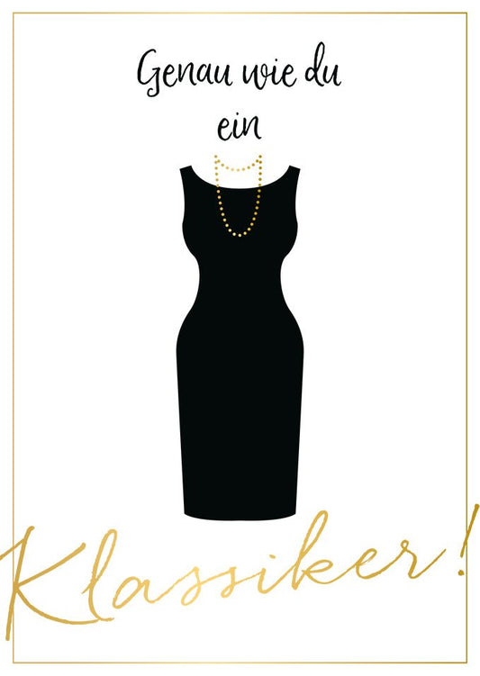 Postkarte Klassiker mit elegantem schwarzem Kleid und Perlenkette stilvolle Postkarte mit Spruch für besondere Anlässe