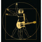 Postkarte Kunstpostkarte Vitruvianischer Mensch mit E - Gitarre goldene Illustration auf schwarzem Hintergrund originelle Postkarte