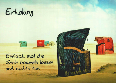 Postkarte Lebensweisheiten Erholung am Strand mit Strandkorb Motiv und Spruch einfach mal die Seele baumeln lassen und entspannen