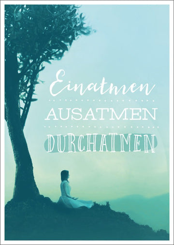Postkarte Lebensweisheiten - Meditationskarte mit Atemübungen, Ruhe - Baum - Motiv und blauem Himmel für Frieden & Balance