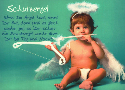 Postkarte Lebensweisheiten Schutzengel mit süßem Baby Engel Flügel Pfeil und Bogen Mutmacher Spruch für Trost und Zuversicht