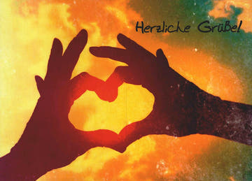 Postkarte Liebe mit Herzmotiv und Sonnenuntergang Herzensgrüße für besondere Menschen liebevoll gestaltete Grußkarte