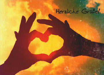 Postkarte Liebe mit Herzmotiv und Sonnenuntergang Herzensgrüße für besondere Menschen liebevoll gestaltete Grußkarte