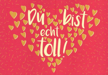 Postkarte Liebe - Romantische Herzen in Rot und Gold, Zuneigung für Beziehung und Freundschaft ausdrücken