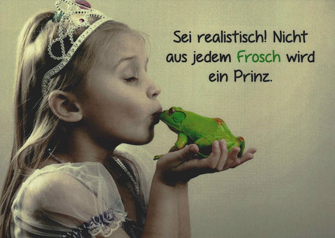 Postkarte mit Spruch lustige Postkarten Prinzessin küsst Frosch witzige Grußkarte Humor Geschenkidee Freundschaft