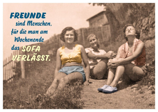 Postkarte mit Spruch: Lustiges Sofa - Wochenende - Retro Humor, Vintage Witz & Entspannung