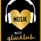 Postkarte Musik macht glücklich goldene Herz Kopfhörer moderne Postkarte Spruch für Musikliebhaber stilvoll Geschenk