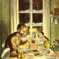 Postkarte Pettersson und Findus Abendessen unter Kerzen