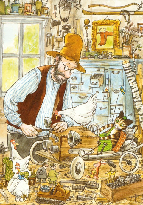 Postkarte Pettersson und Findus Die Seifenkiste