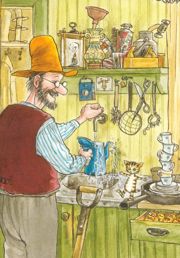 Postkarte Pettersson und Findus In der Küche