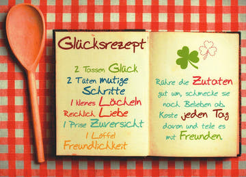 Postkarte Postkarte Glücksrezept mit Spruch Freundschaft Glück Liebe Zuversicht Freundlichkeit Geschenkidee bunt originell