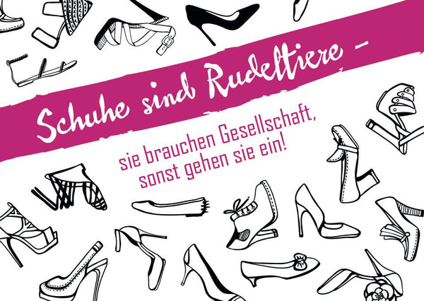 Postkarte Sprüche: Charmante Weisheit über Schuhe als Rudeltiere