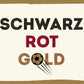 Postkarte Sprüche: Dynamisches Fußballmotiv in Schwarz Rot Gold für Fans und Patriotinnen