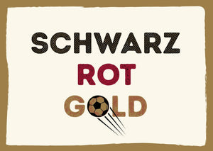 Postkarte Sprüche: Dynamisches Fußballmotiv in Schwarz Rot Gold für Fans und Patriotinnen